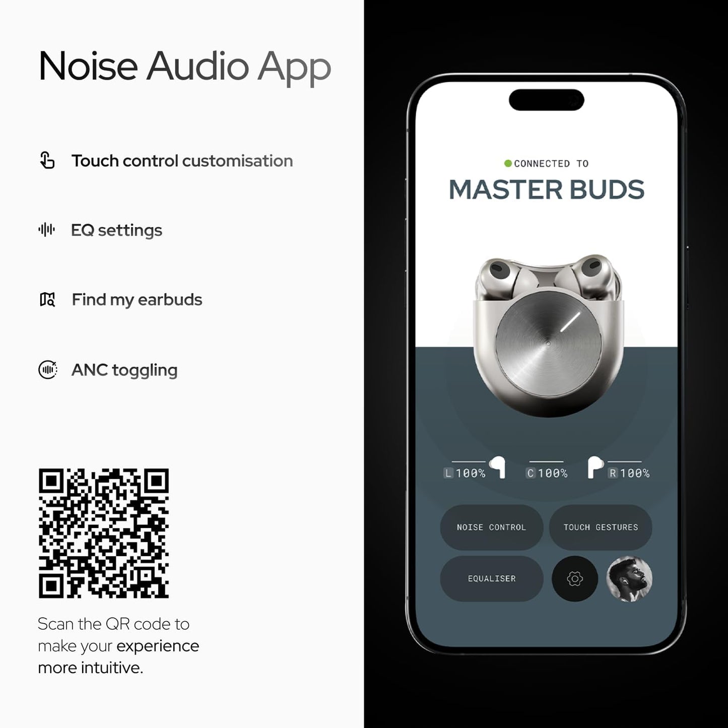 Noise Master Buds, Sound by Bose in-Ear Bluetooth Earbuds, Up to 49dB Adaptive ANC, LHDC 5.0, Immersive Spatial Audio, 44H Playtime with 6 mic ENC, Dual Pairing, IPX5 Ear Buds TWS (Titanium) Visit the Noise Store