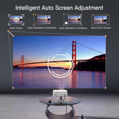 [Auto Focus & Keystone] Projector 4K Supported, XuanPad WiFi6 Bluetooth Native 1080P Smart Portable Projector, 50% Zoom, 22000L Outdoor/Home Cinema Projector with Tripod for iOS/Android/TV Stick