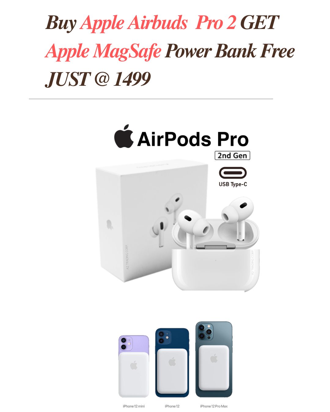 Apple Airpod pro 2nd generation Get Apple MagSafe 10000mAh Power Bank Free